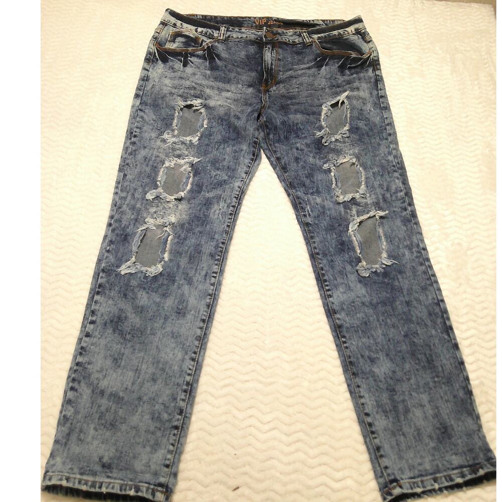 VIP Jeans Women's 19/20 Plus Size Distressed Acid Wash Straight Leg Denim NWT